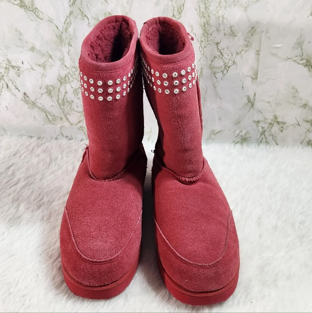 Red Sueded and Rhinestone Sherpa Lined Boots